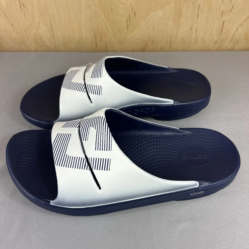 OOFOS OOahh Sport Recovery Slides Navy Men's 13 Women's 15 Sandals